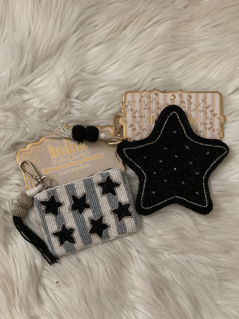 INDIA HANDMADE Star Bead Seeded Coin Purses SET of 2